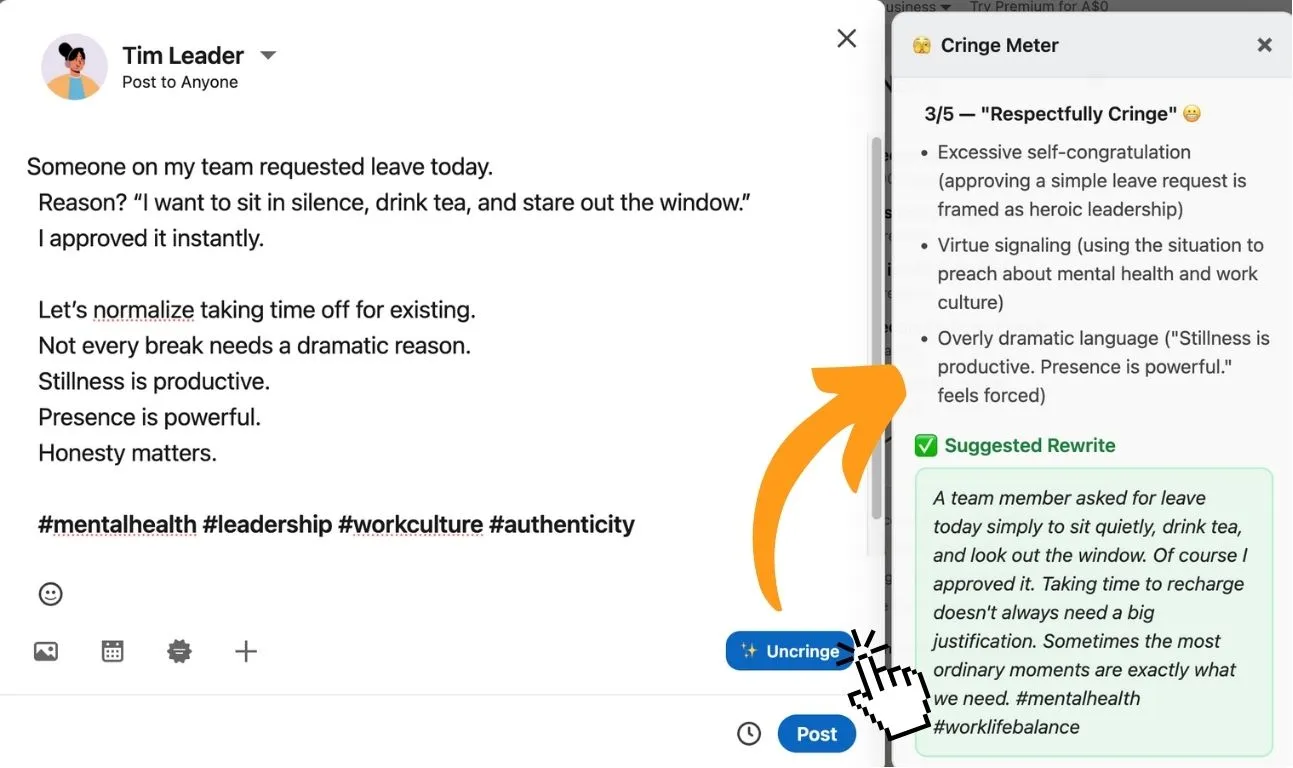 Cringe reaction to LinkedIn posts